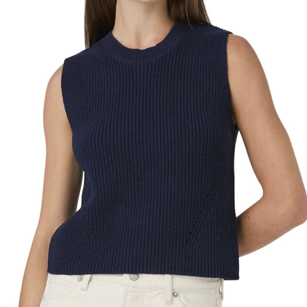 NWT French Connection Mozart Navy Blue Knit Cotton Sweater Vest Size L